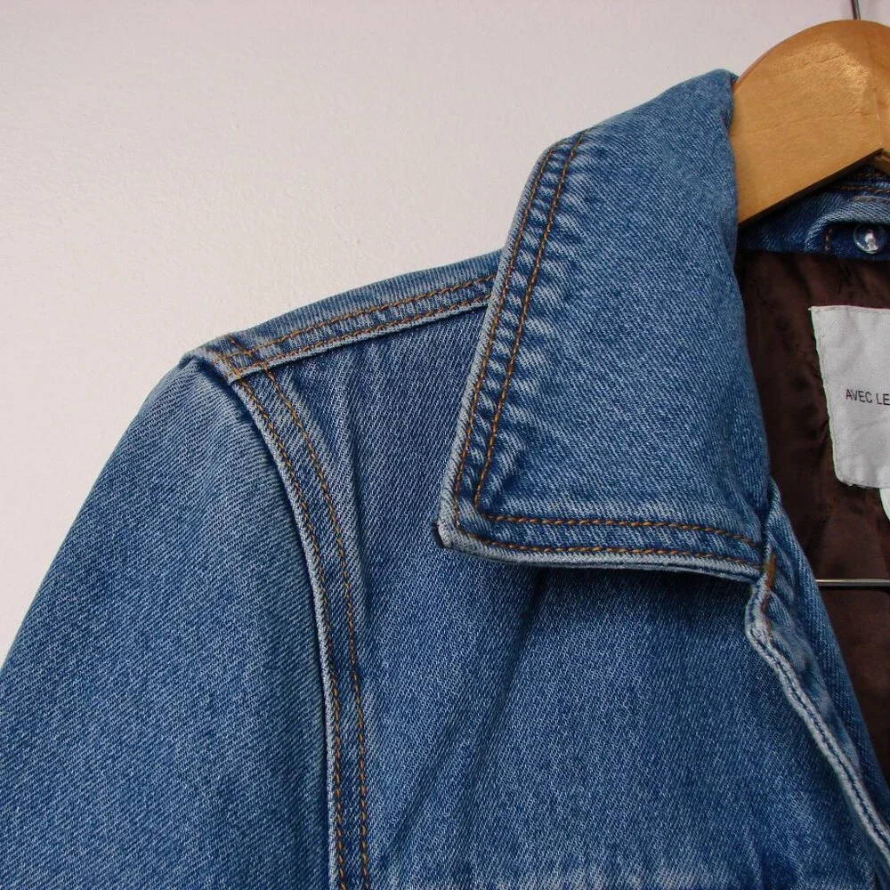 Anthropologie Avec Les Filles Denim Jean Jacket Faux Fur Trim Size Small NEW - Picture 6 of 15